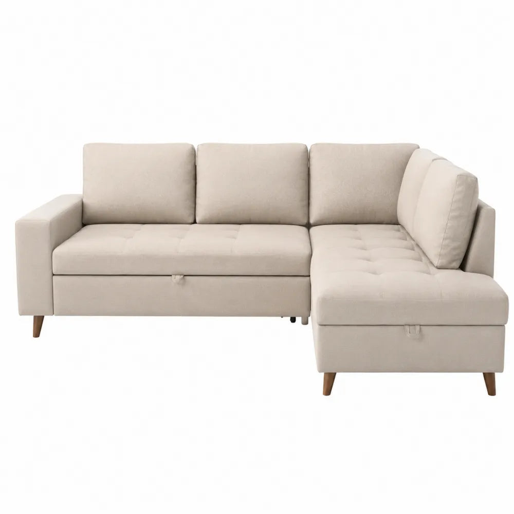 Sofa narożna rozkładana L 224 cm poliester beżowy