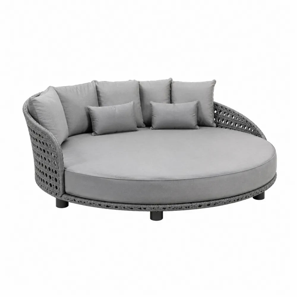 Okrągła sofa z technorattanu szara 180 cm