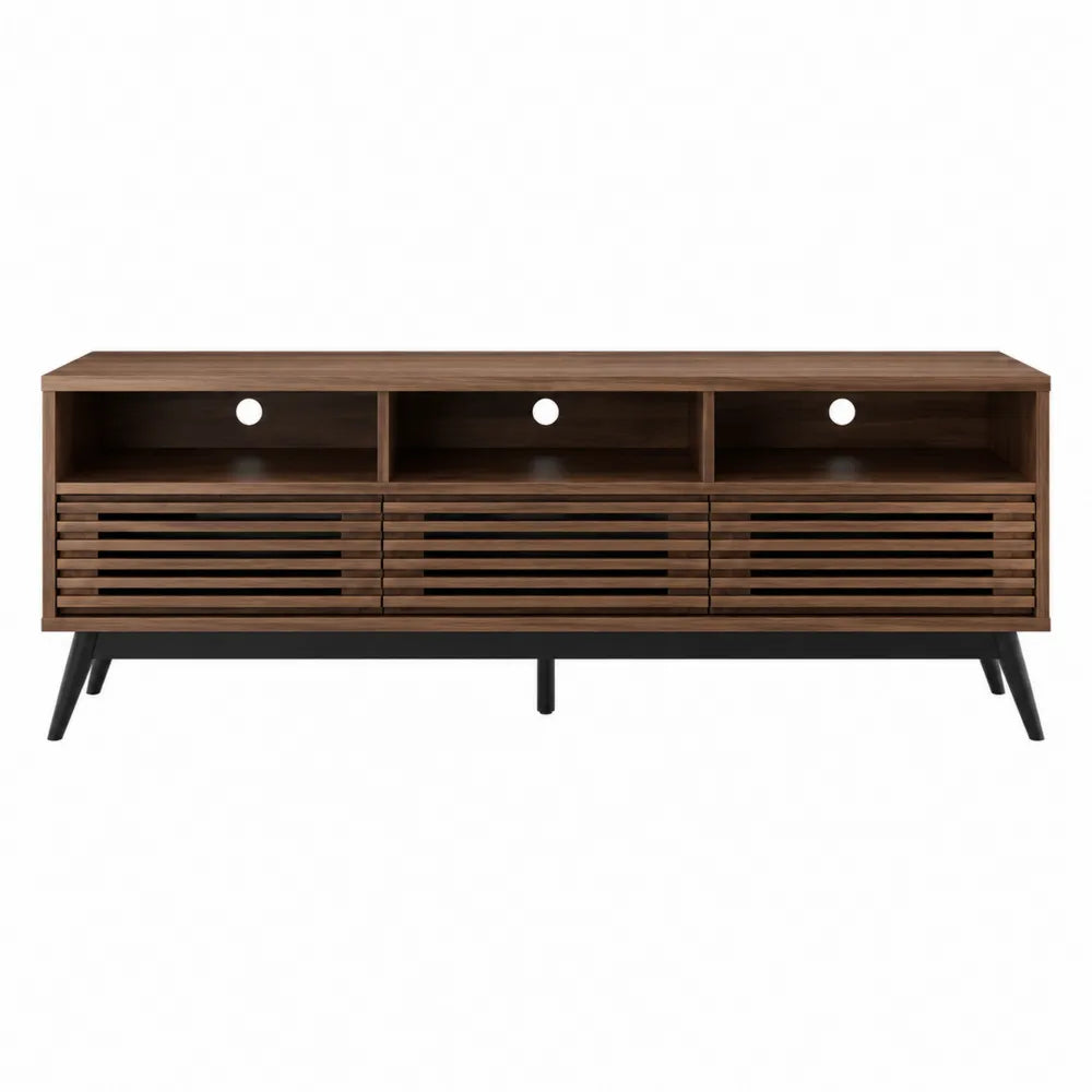Drewniana szafka RTV z MDF i metalu 150 cm orzech czarny