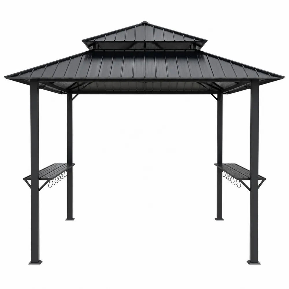 Metalowa altana ogrodowa z ławkami i hakami 300x400 cm czarna