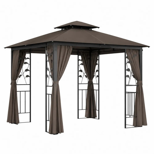 Altana ogrodowa metalowa z poliesterowymi zasłonami 300x300x270 cm brązowa