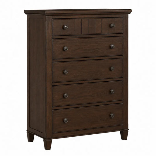 Komoda z 5 szufladami z drewna sosnowego ciemny brąz