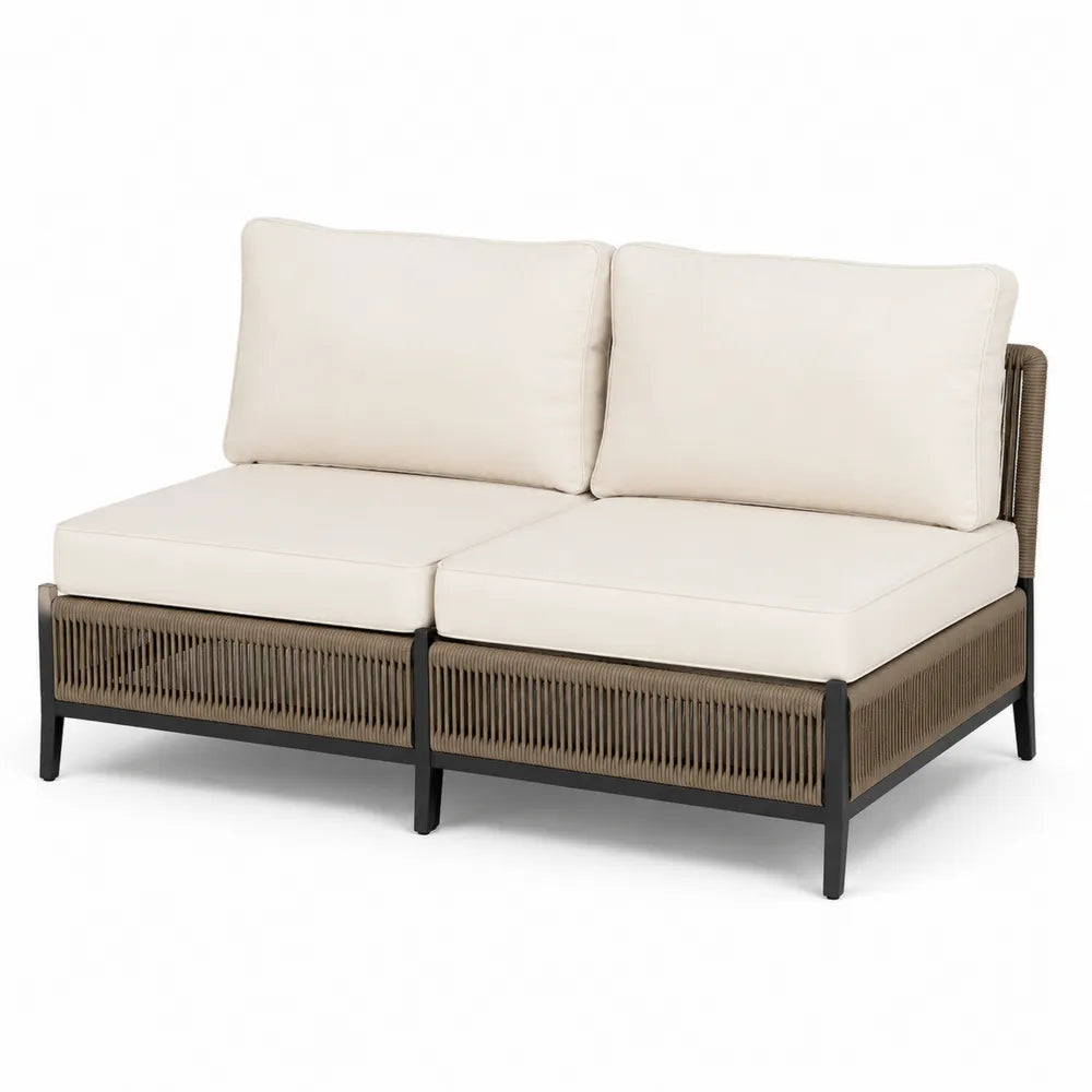 Sofa modułowa ogrodowa z ramą aluminiową i beżowymi poduszkami