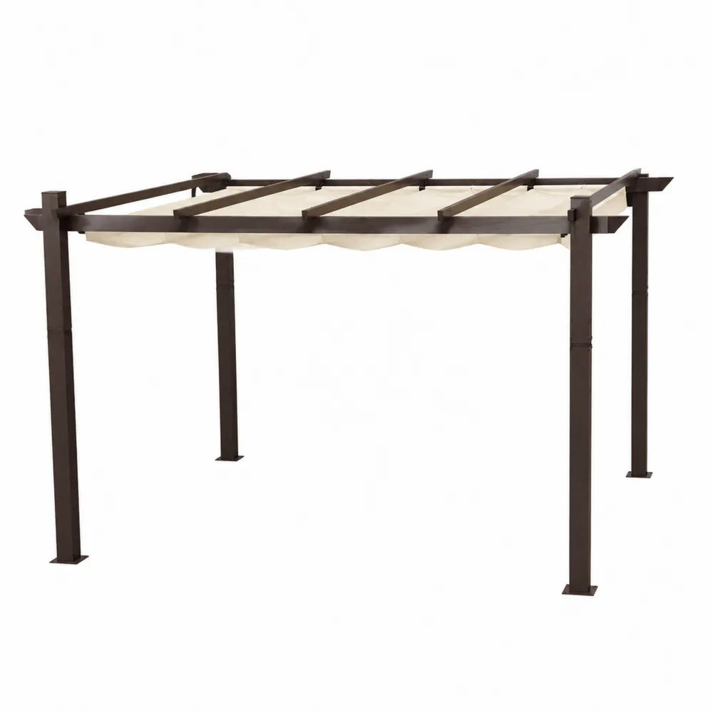 Altana ogrodowa aluminiowa z regulowanym dachem 3x4m brązowa/beżowa