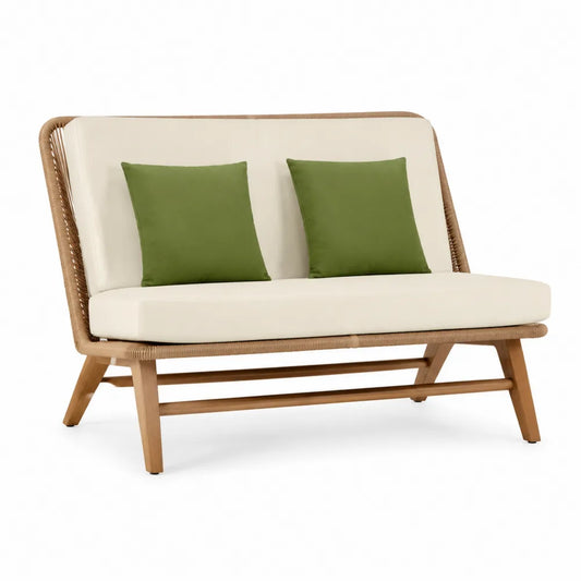 Dwuosobowa sofa ogrodowa z poduszkami, drewno tekowe, beżowy/zielony