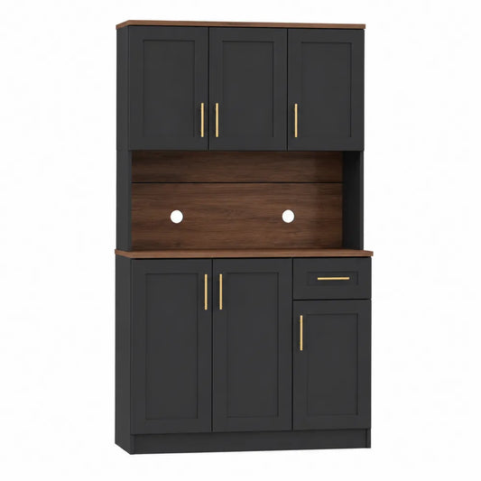 Szafka kuchenna z płyty wiórowej z drzwiami i szufladą, czarny/brązowy