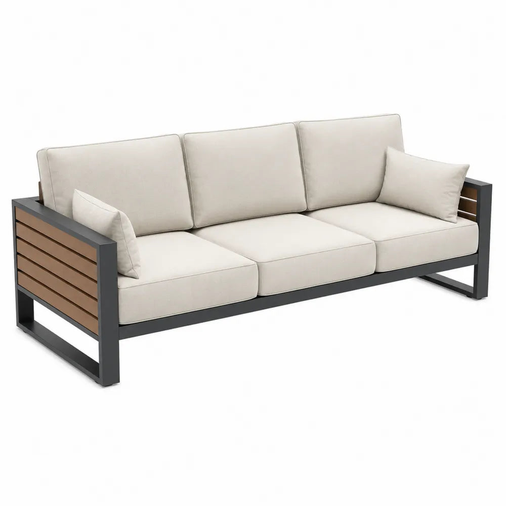 Sofa ogrodowa 3-osobowa aluminium poliester beżowy 200cm