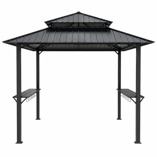 Metalowa altana ogrodowa z ławkami i hakami 300x400 cm czarna